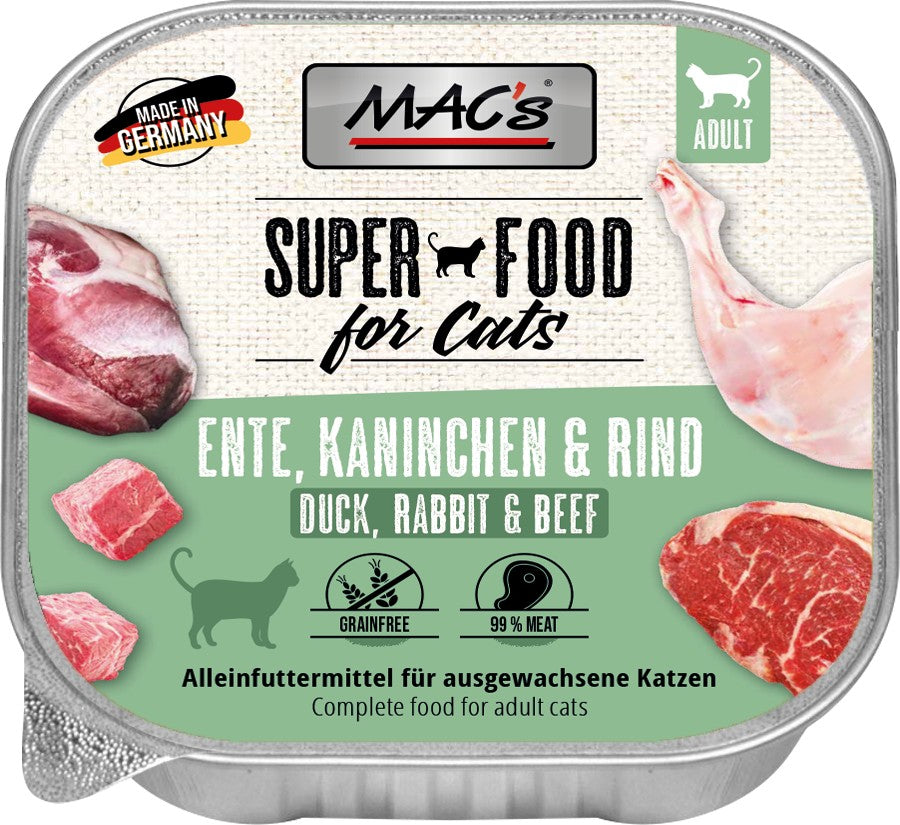 Artikel mit dem Namen MAC&#39;s Cat Ente, Kaninchen &amp; Rind im Shop von zoo.de , dem Onlineshop für nachhaltiges Hundefutter und Katzenfutter.