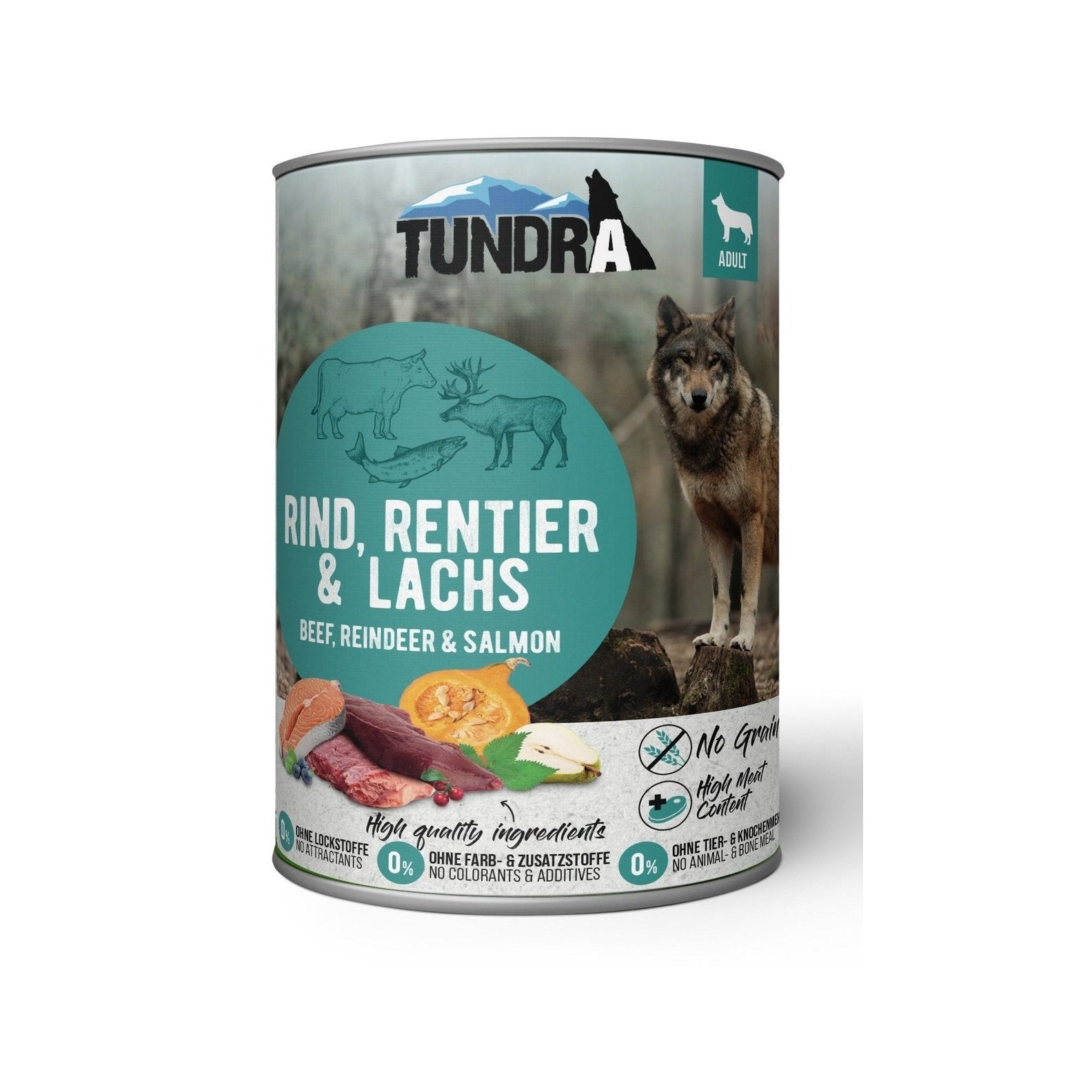 Artikel mit dem Namen Tundra Dog Rind, Rentier & Lachs Dose im Shop von zoo.de , dem Onlineshop für nachhaltiges Hundefutter und Katzenfutter.
