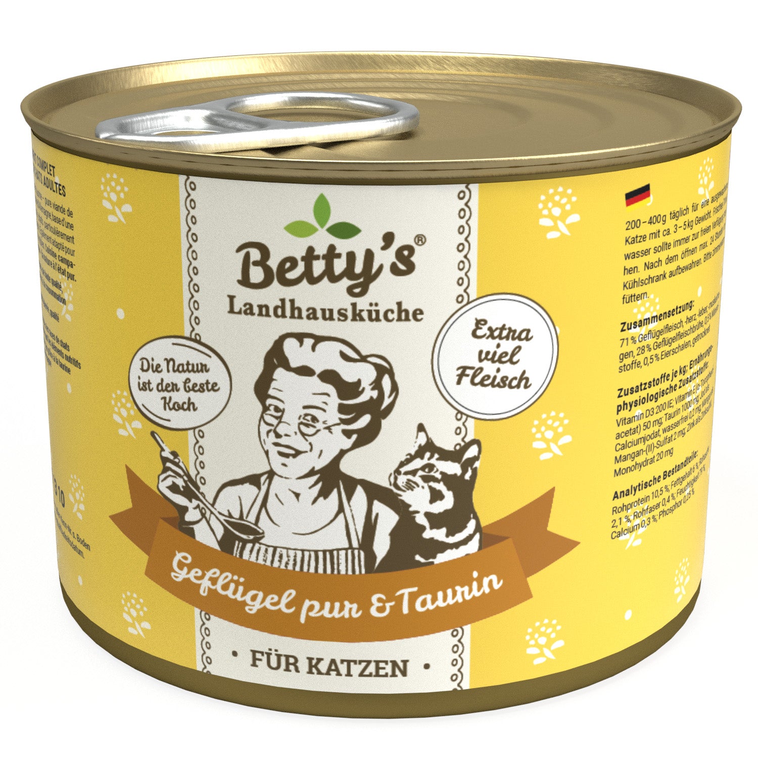 Artikel mit dem Namen Betty's Katze Geflügel PUR im Shop von zoo.de , dem Onlineshop für nachhaltiges Hundefutter und Katzenfutter.