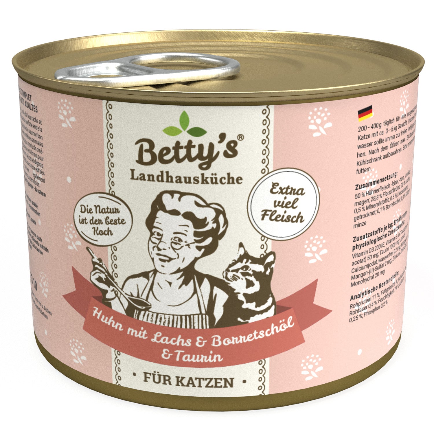 Artikel mit dem Namen Betty's Katze Huhn und Lachs im Shop von zoo.de , dem Onlineshop für nachhaltiges Hundefutter und Katzenfutter.