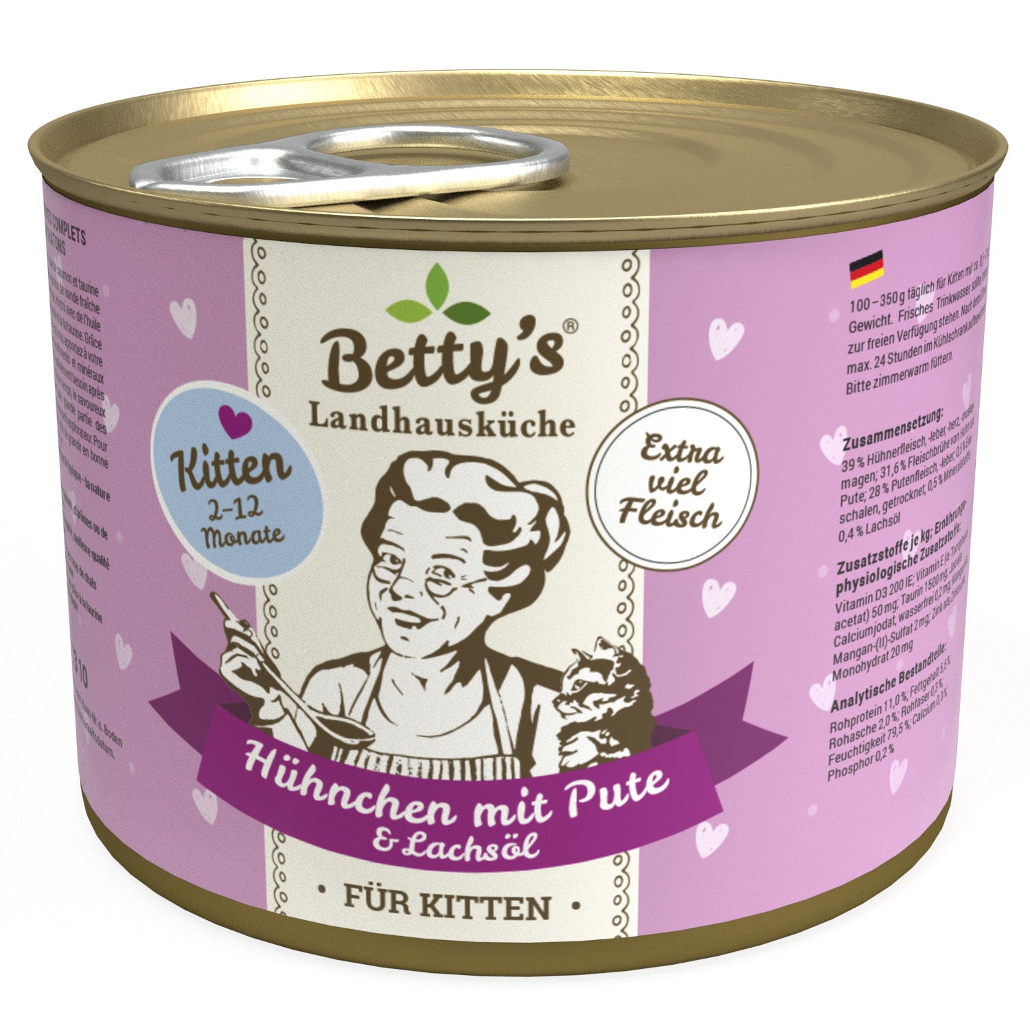 Artikel mit dem Namen Betty&#39;s Kitten Hühnchen &amp; Pute im Shop von zoo.de , dem Onlineshop für nachhaltiges Hundefutter und Katzenfutter.