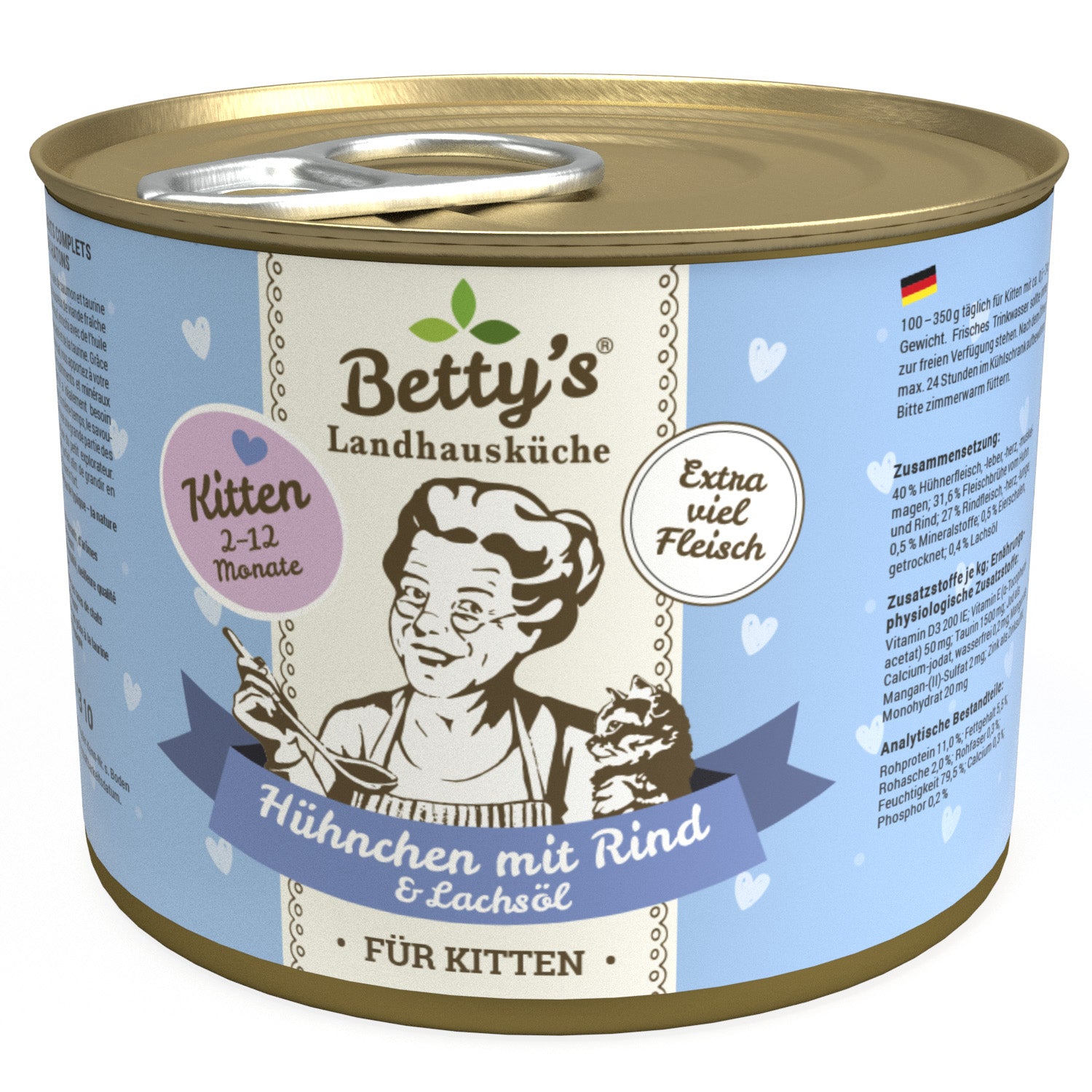 Artikel mit dem Namen Betty&#39;s Kitten Hühnchen &amp; Rind im Shop von zoo.de , dem Onlineshop für nachhaltiges Hundefutter und Katzenfutter.