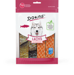 Artikel mit dem Namen Dokas Lachs Streifen im Shop von zoo.de , dem Onlineshop für nachhaltiges Hundefutter und Katzenfutter.