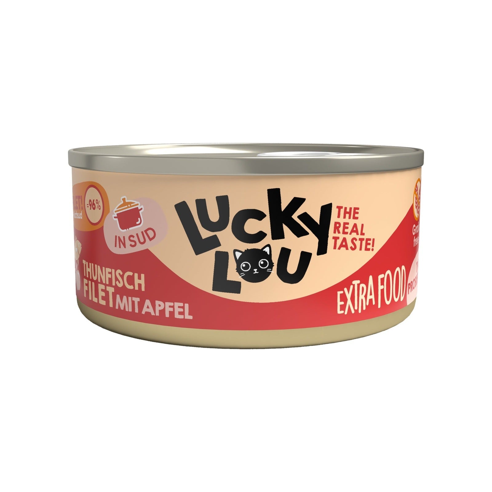 Artikel mit dem Namen Lucky Lou Extrafood Thunfischfilet mit Apfel in Brühe im Shop von zoo.de , dem Onlineshop für nachhaltiges Hundefutter und Katzenfutter.