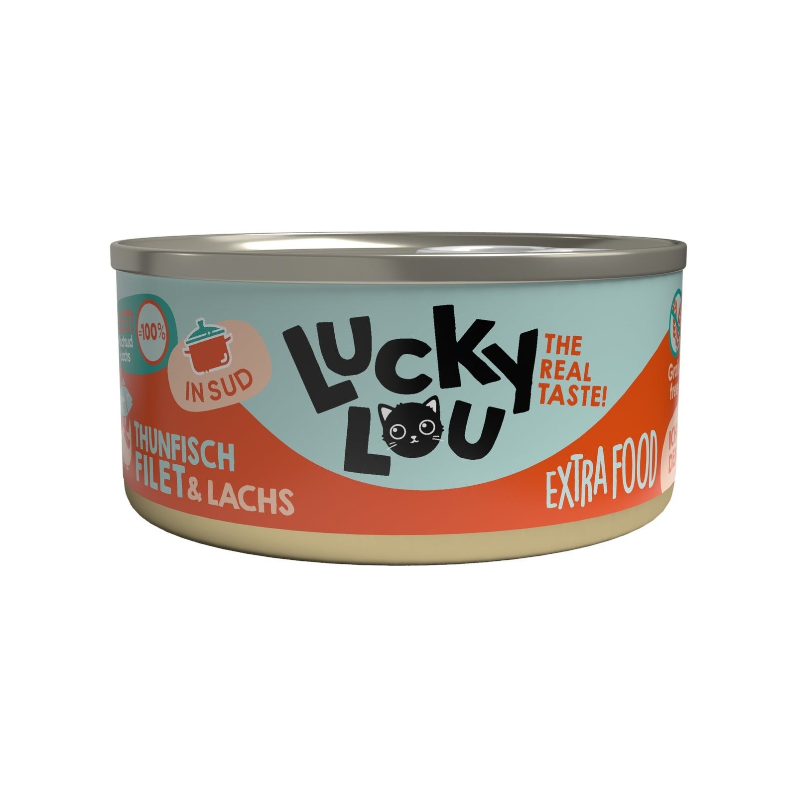 Artikel mit dem Namen Lucky Lou Extrafood Thunfischfilet + Lachs in Brühe im Shop von zoo.de , dem Onlineshop für nachhaltiges Hundefutter und Katzenfutter.