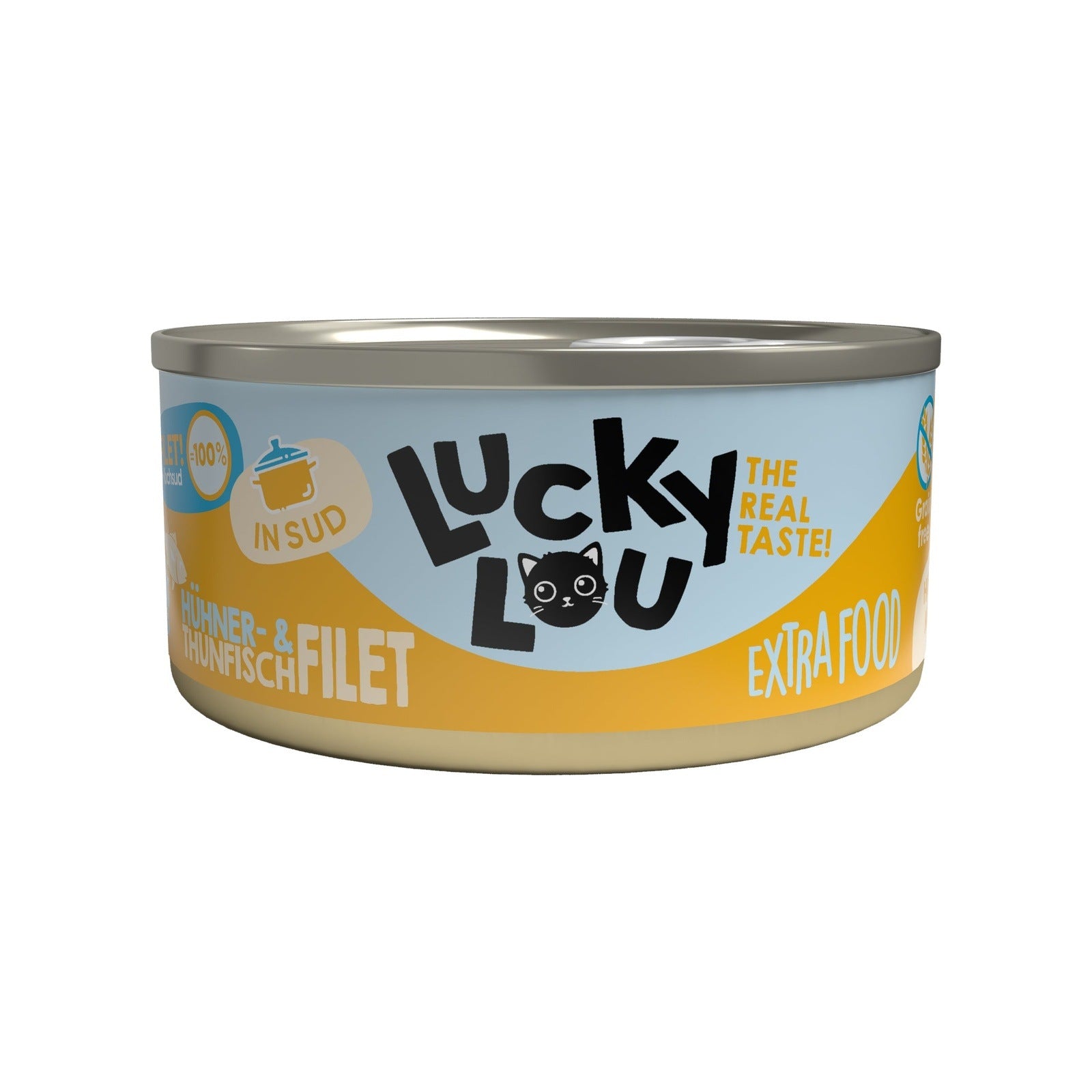 Artikel mit dem Namen Lucky Lou Extrafood Hühnerfilet + Thunfischfilet in Brühe im Shop von zoo.de , dem Onlineshop für nachhaltiges Hundefutter und Katzenfutter.