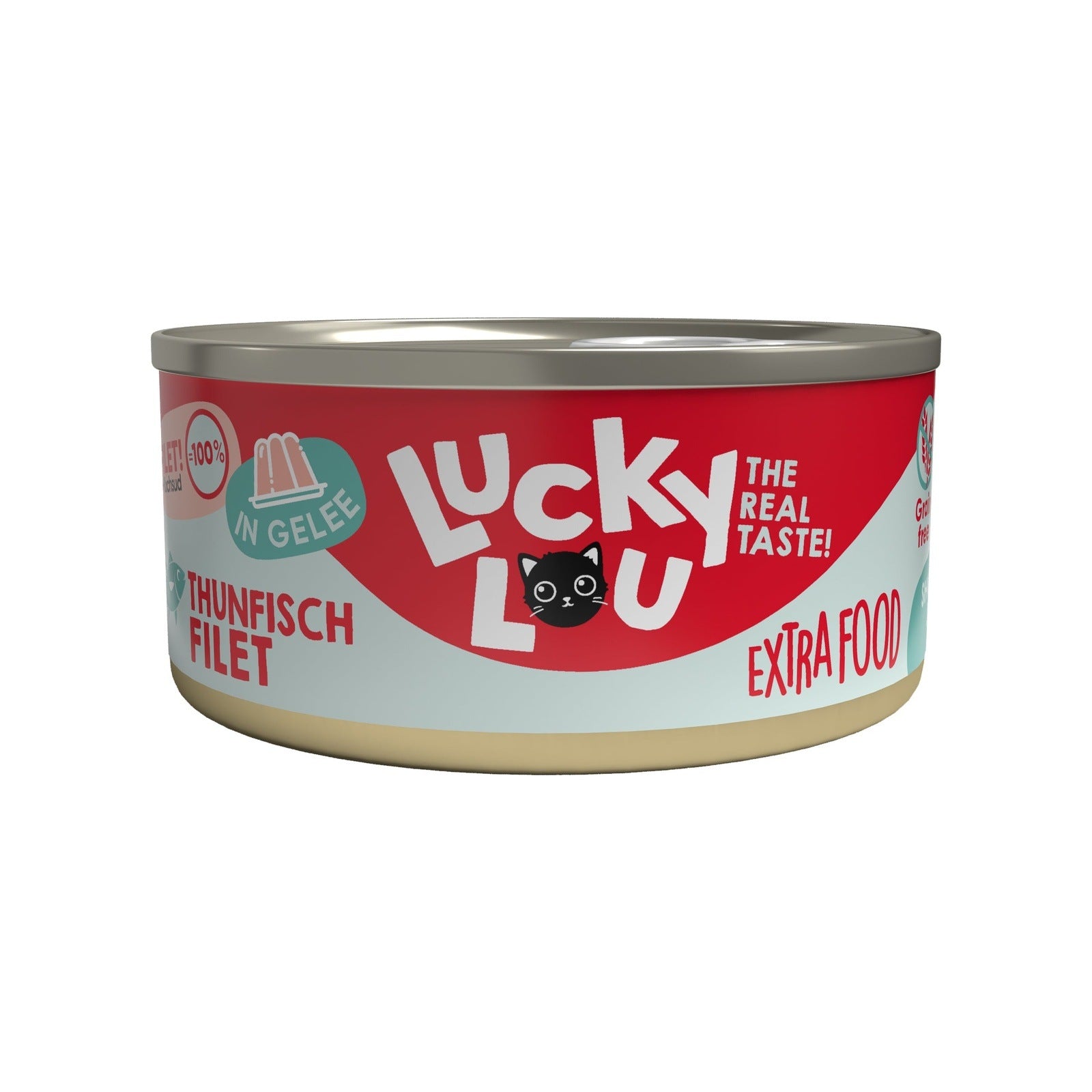 Artikel mit dem Namen Lucky Lou Extrafood Thunfischfilet in Jelly im Shop von zoo.de , dem Onlineshop für nachhaltiges Hundefutter und Katzenfutter.