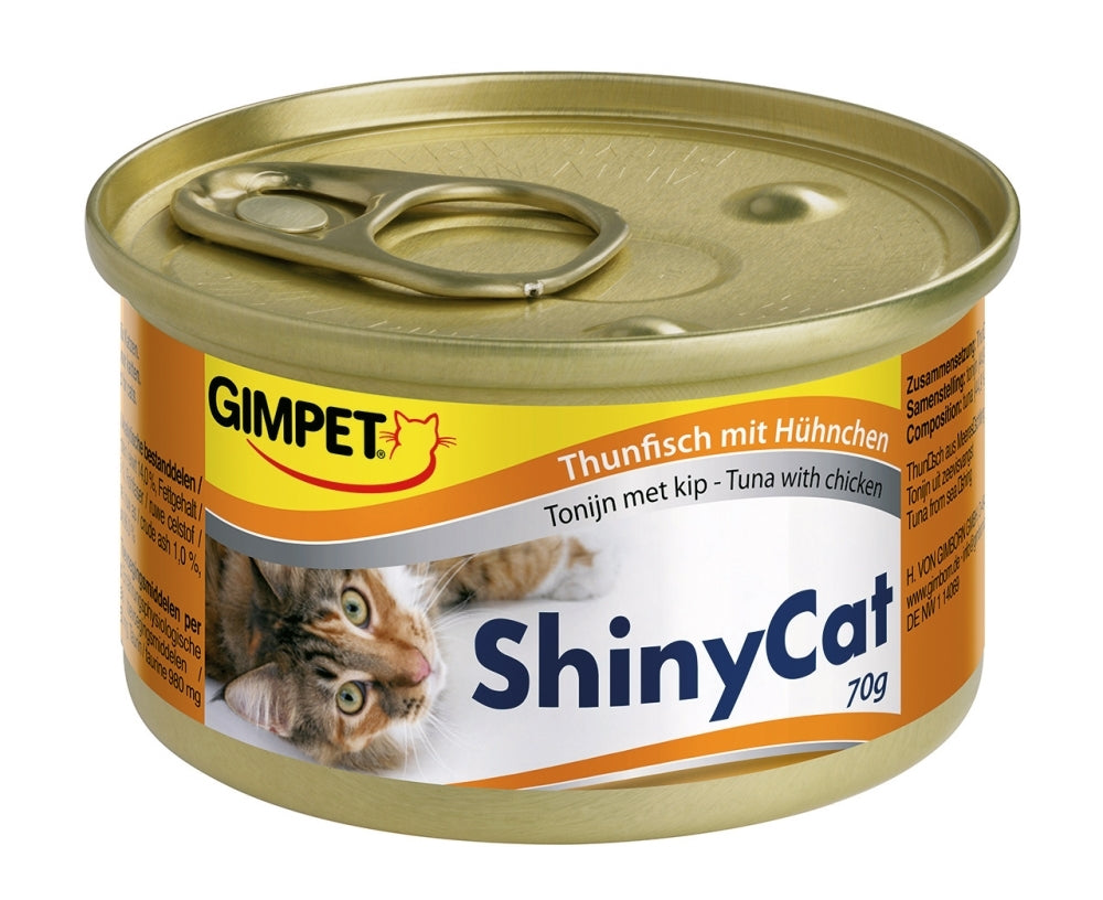Artikel mit dem Namen Gimpet ShinyCat Thunfisch mit Hühnchen im Shop von zoo.de , dem Onlineshop für nachhaltiges Hundefutter und Katzenfutter.