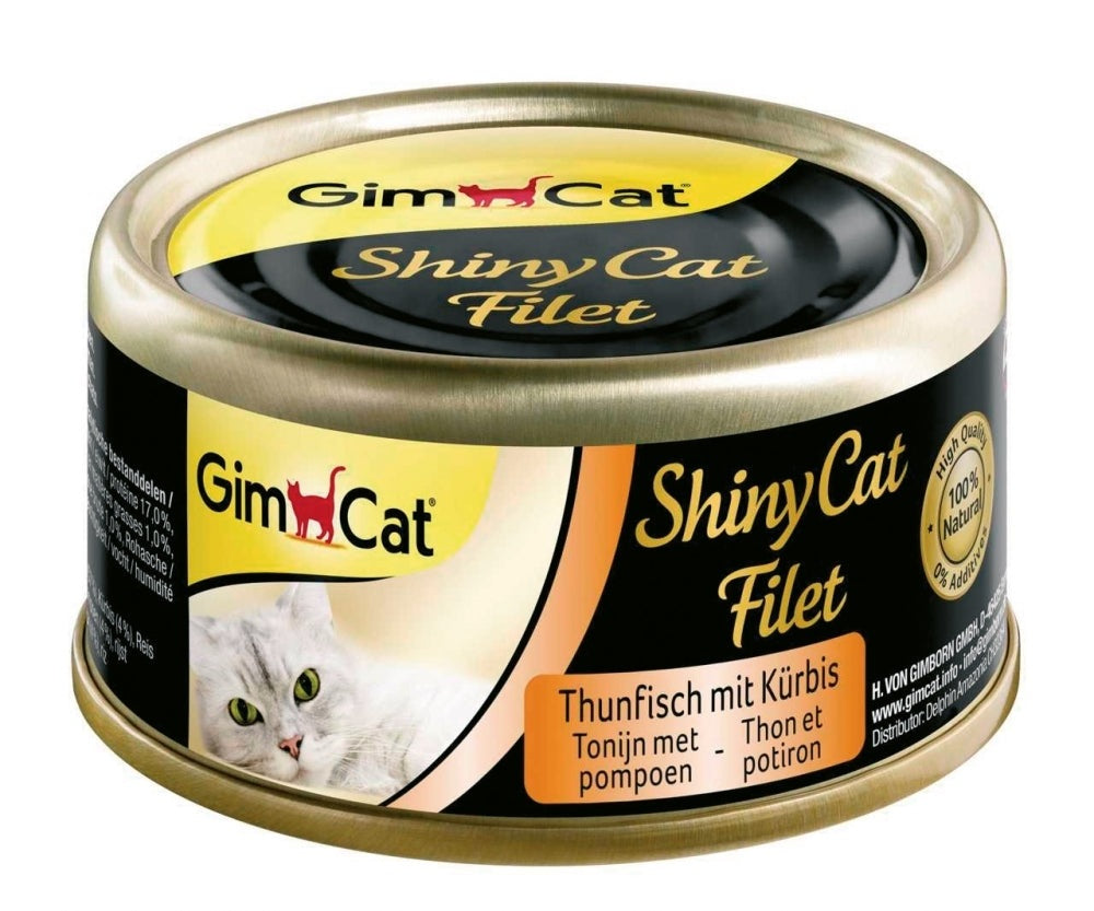 Artikel mit dem Namen GimCat ShinyCat Thunfisch&Kürbis im Shop von zoo.de , dem Onlineshop für nachhaltiges Hundefutter und Katzenfutter.