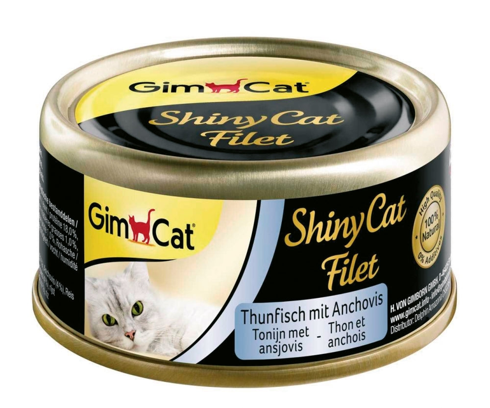 Artikel mit dem Namen GimCat ShinyCat Filet Thunfisch+Anchovis im Shop von zoo.de , dem Onlineshop für nachhaltiges Hundefutter und Katzenfutter.