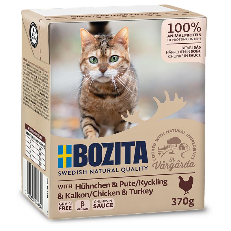 Artikel mit dem Namen Bozita Katze Chunks mit Huhn&Pute im Shop von zoo.de , dem Onlineshop für nachhaltiges Hundefutter und Katzenfutter.