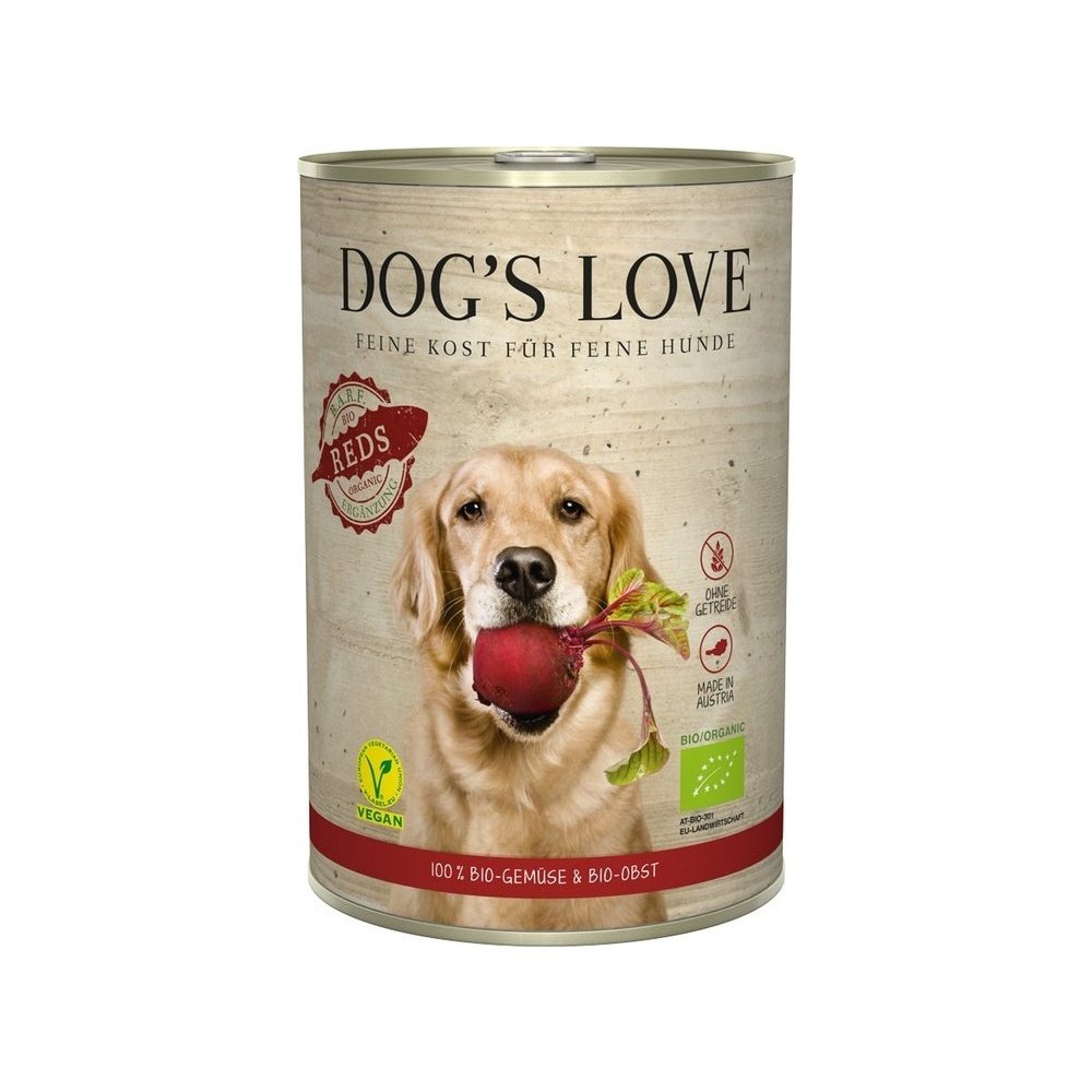 Artikel mit dem Namen DOG'S LOVE BIO Reds Vegan im Shop von zoo.de , dem Onlineshop für nachhaltiges Hundefutter und Katzenfutter.