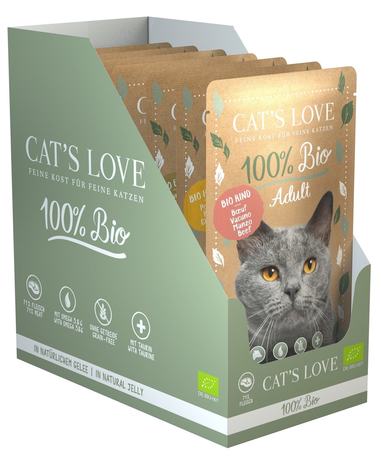 Artikel mit dem Namen CATSLOVE BIO Multipack 6 x 100g im Shop von zoo.de , dem Onlineshop für nachhaltiges Hundefutter und Katzenfutter.