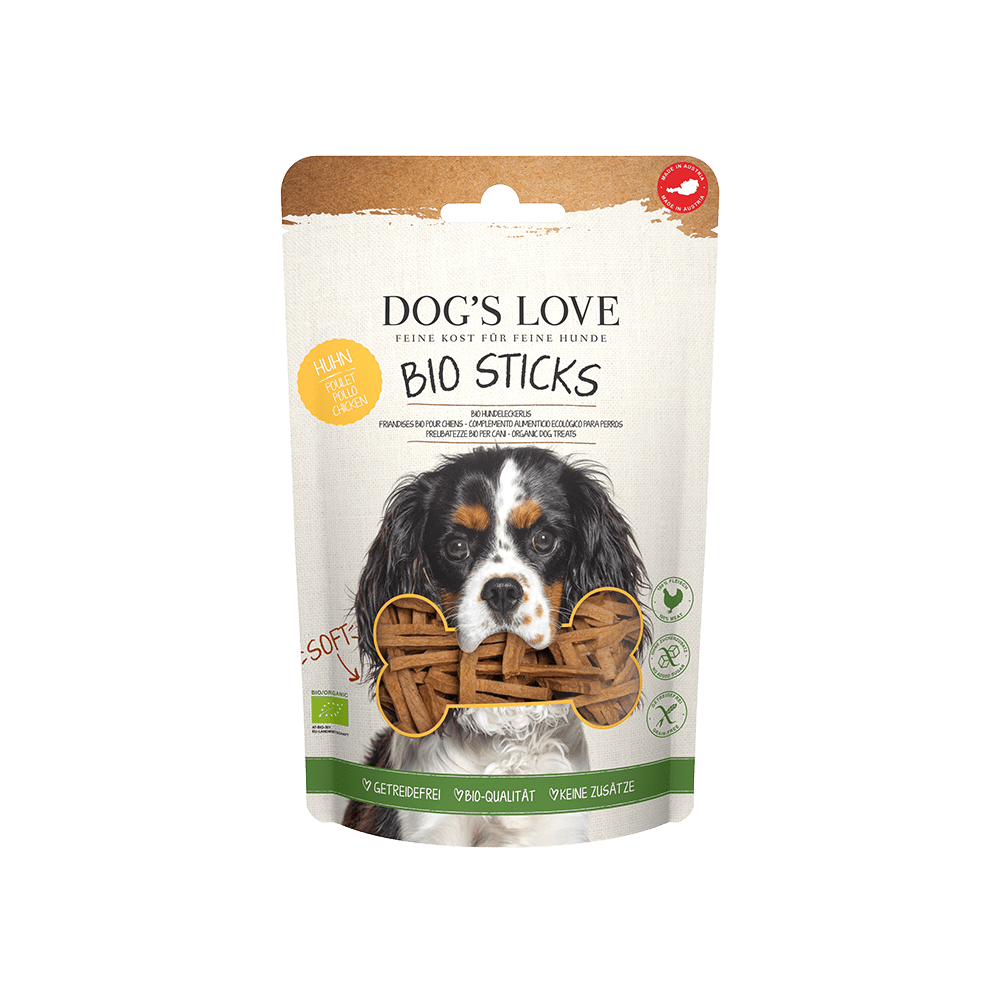 Artikel mit dem Namen DOG&#39;S LOVE Sticks BIO Huhn im Shop von zoo.de , dem Onlineshop für nachhaltiges Hundefutter und Katzenfutter.