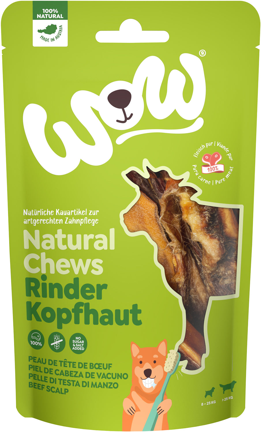 Artikel mit dem Namen WOW Rinderkopfhaut im Shop von zoo.de , dem Onlineshop für nachhaltiges Hundefutter und Katzenfutter.