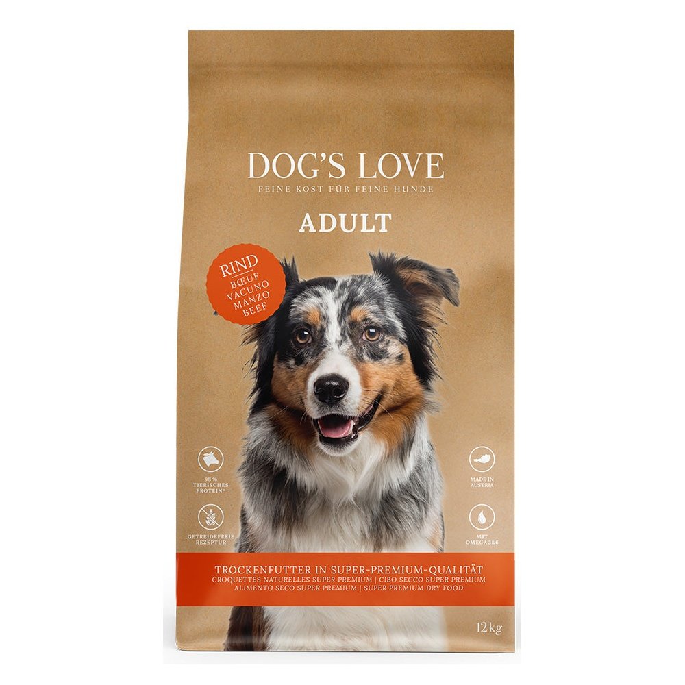 Artikel mit dem Namen DOG'S LOVE Rind Trockenfutter im Shop von zoo.de , dem Onlineshop für nachhaltiges Hundefutter und Katzenfutter.