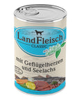 Artikel mit dem Namen LandFleisch Classic Geflügelherzen & Seelachs mit Frischgemüse im Shop von zoo.de , dem Onlineshop für nachhaltiges Hundefutter und Katzenfutter.