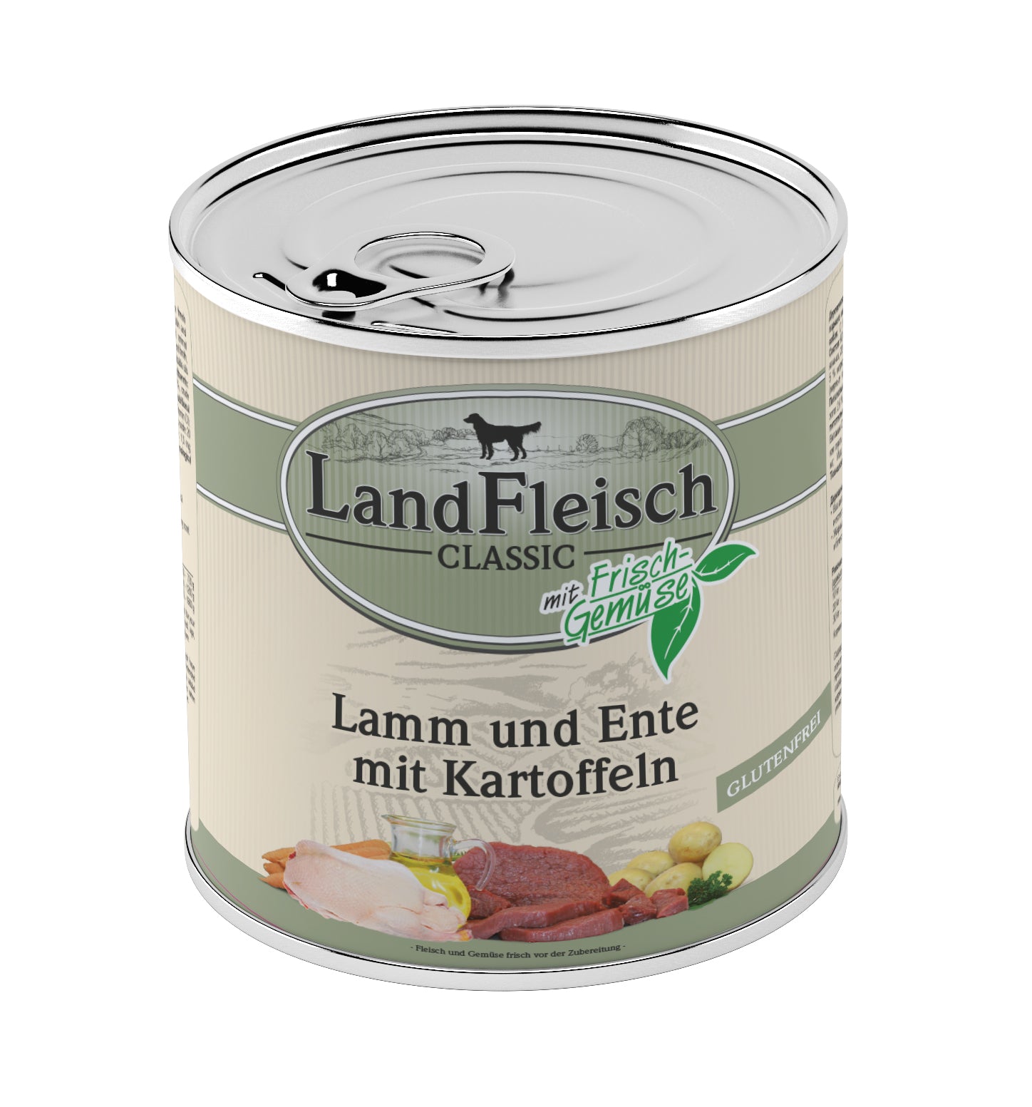 Artikel mit dem Namen LandFleisch Classic Lamm & Ente & Kartoffeln im Shop von zoo.de , dem Onlineshop für nachhaltiges Hundefutter und Katzenfutter.