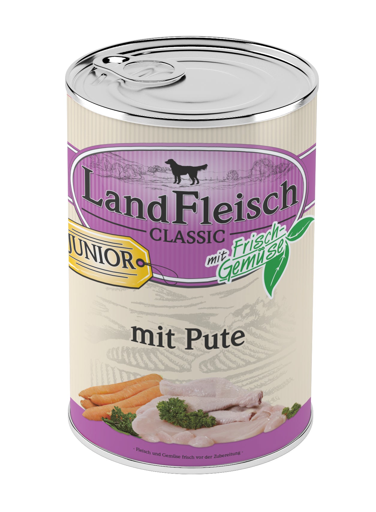 Artikel mit dem Namen LandFleisch Classic Junior Pute mit Frischgemüse im Shop von zoo.de , dem Onlineshop für nachhaltiges Hundefutter und Katzenfutter.