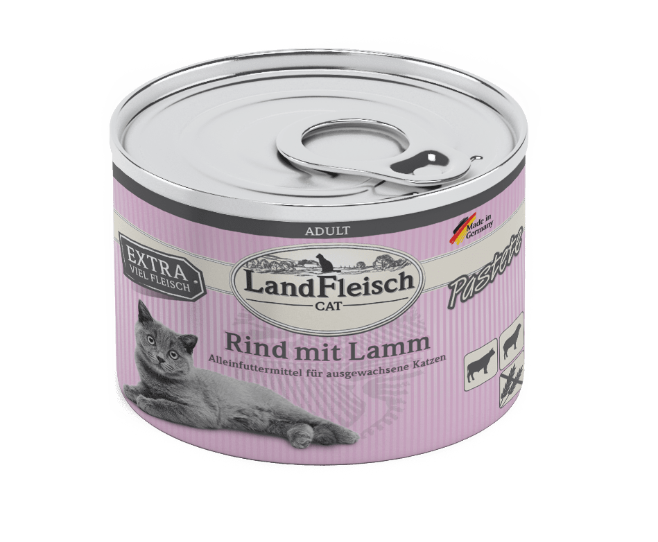 Artikel mit dem Namen LandFleisch Cat Adult Pastete Rind mit Lamm im Shop von zoo.de , dem Onlineshop für nachhaltiges Hundefutter und Katzenfutter.