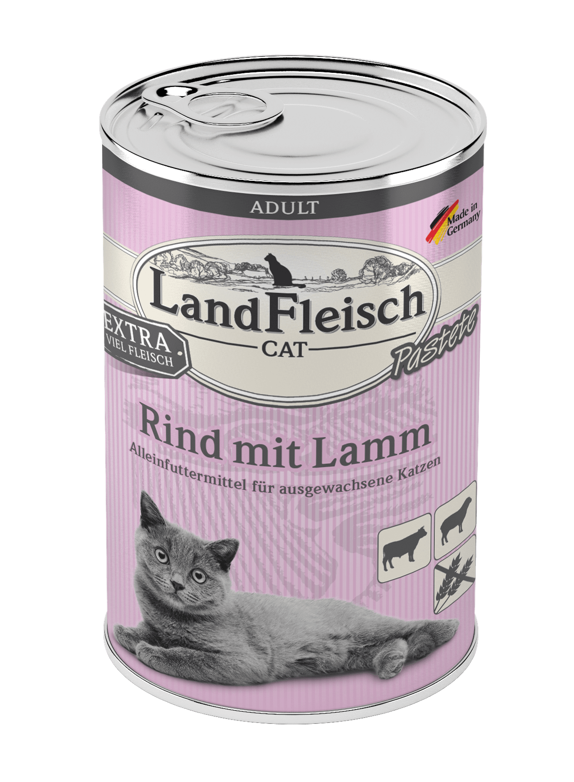 Artikel mit dem Namen LandFleisch Cat Adult Pastete Rind mit Lamm im Shop von zoo.de , dem Onlineshop für nachhaltiges Hundefutter und Katzenfutter.