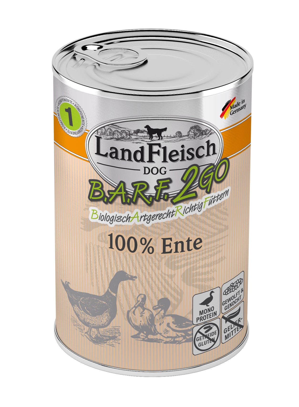 Artikel mit dem Namen Landfleisch BARF2GO für Hunde 100% Ente im Shop von zoo.de , dem Onlineshop für nachhaltiges Hundefutter und Katzenfutter.