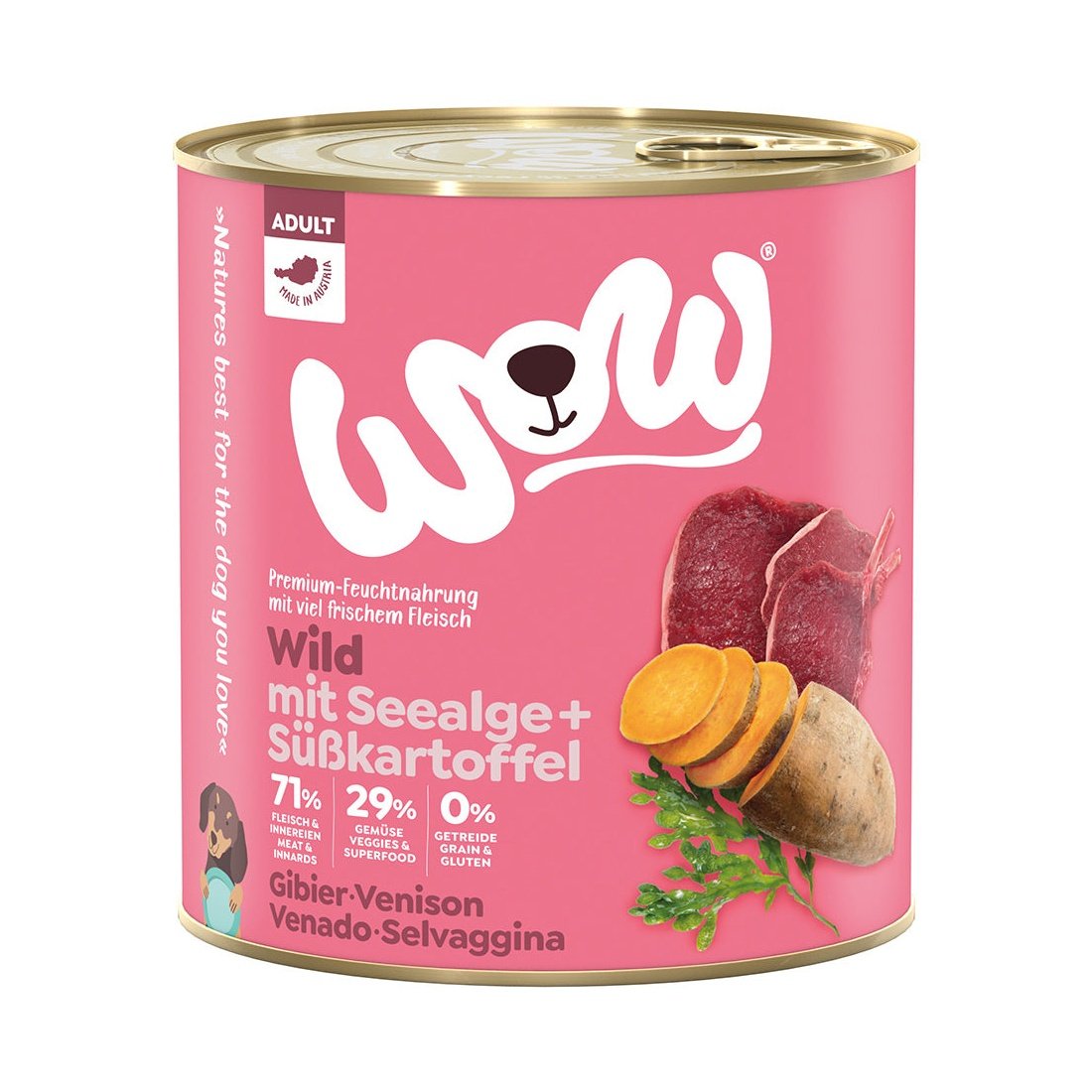 Artikel mit dem Namen WOW Wild mit Seealge und Süßkartoffel im Shop von zoo.de , dem Onlineshop für nachhaltiges Hundefutter und Katzenfutter.