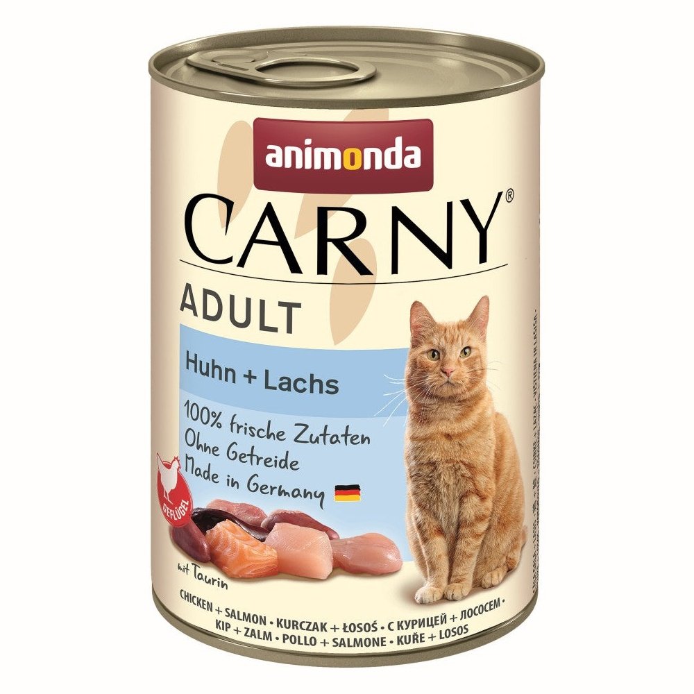 Artikel mit dem Namen Animonda Cat Carny Adult Huhn & Lachs im Shop von zoo.de , dem Onlineshop für nachhaltiges Hundefutter und Katzenfutter.