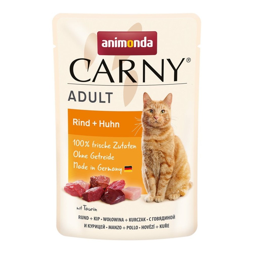 Artikel mit dem Namen Animonda Cat Carny Adult Rind & Huhn im Shop von zoo.de , dem Onlineshop für nachhaltiges Hundefutter und Katzenfutter.