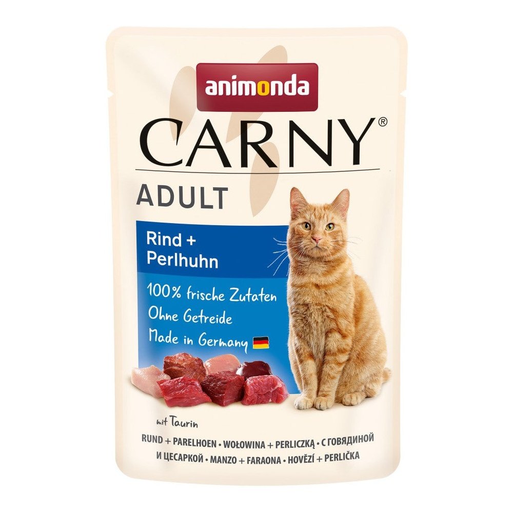 Artikel mit dem Namen Animonda Cat Carny Adult Rind & Perlhuhn im Shop von zoo.de , dem Onlineshop für nachhaltiges Hundefutter und Katzenfutter.