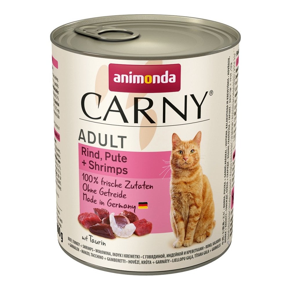 Artikel mit dem Namen Animonda Cat Carny Adult Rind & Pute & Shrimps im Shop von zoo.de , dem Onlineshop für nachhaltiges Hundefutter und Katzenfutter.