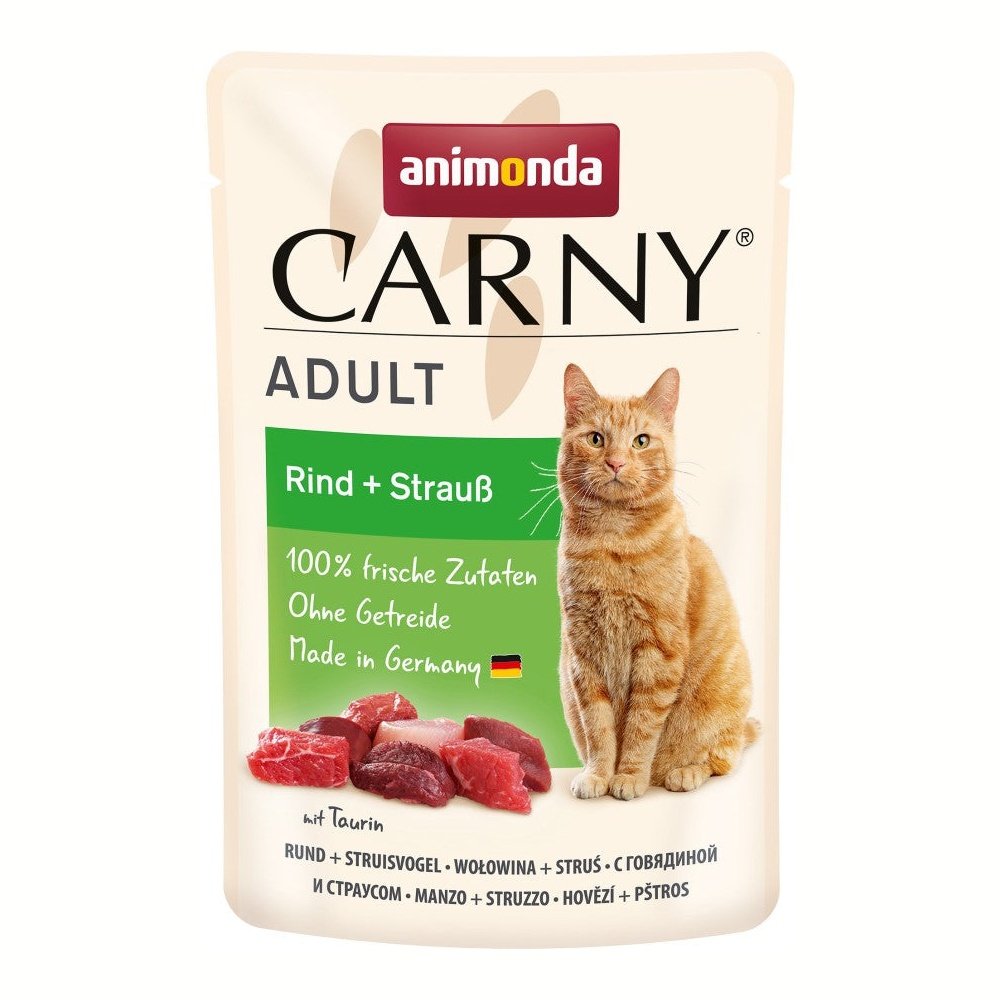 Artikel mit dem Namen Animonda Cat Carny Adult Rind &amp; Strauß im Shop von zoo.de , dem Onlineshop für nachhaltiges Hundefutter und Katzenfutter.