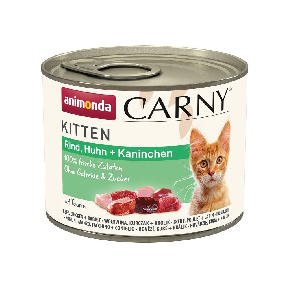 Artikel mit dem Namen Animonda Cat Carny Kitten Rind, Huhn + Kaninchen im Shop von zoo.de , dem Onlineshop für nachhaltiges Hundefutter und Katzenfutter.