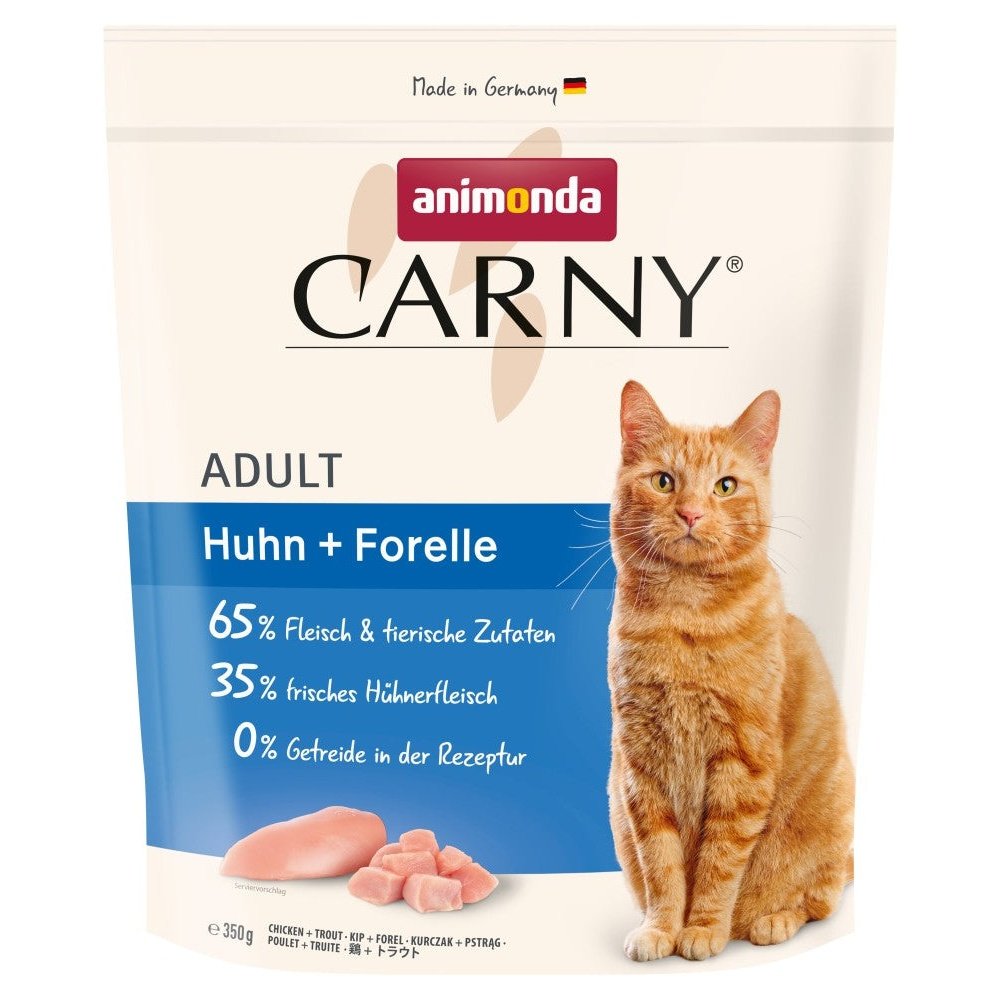 Artikel mit dem Namen Animonda Cat Trocken Carny Adult Huhn + Forelle im Shop von zoo.de , dem Onlineshop für nachhaltiges Hundefutter und Katzenfutter.