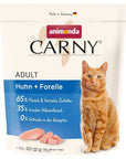 Artikel mit dem Namen Animonda Cat Trocken Carny Adult Huhn + Forelle im Shop von zoo.de , dem Onlineshop für nachhaltiges Hundefutter und Katzenfutter.