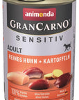 Artikel mit dem Namen Animonda Dog GranCarno Adult Sensitive Huhn + Kartoffel im Shop von zoo.de , dem Onlineshop für nachhaltiges Hundefutter und Katzenfutter.