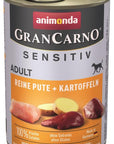 Artikel mit dem Namen Animonda Dog GranCarno Adult Sensitive Pute + Kartoffel im Shop von zoo.de , dem Onlineshop für nachhaltiges Hundefutter und Katzenfutter.