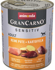 Artikel mit dem Namen Animonda Dog GranCarno Adult Sensitive Pute + Kartoffel im Shop von zoo.de , dem Onlineshop für nachhaltiges Hundefutter und Katzenfutter.