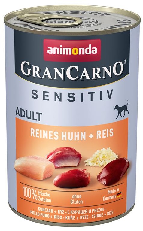 Artikel mit dem Namen Animonda Dog GranCarno Adult Sensitive Reines Huhn + Reis im Shop von zoo.de , dem Onlineshop für nachhaltiges Hundefutter und Katzenfutter.