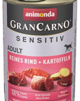 Artikel mit dem Namen Animonda Dog GranCarno Adult Sensitive Rind + Kartoffel im Shop von zoo.de , dem Onlineshop für nachhaltiges Hundefutter und Katzenfutter.