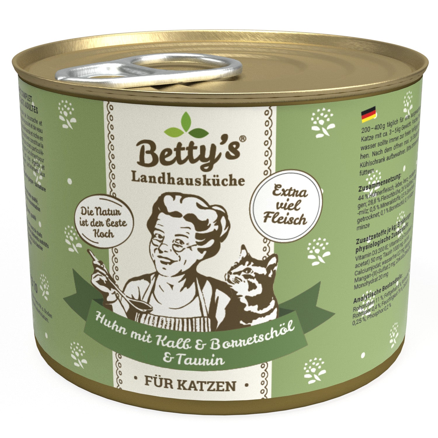 Artikel mit dem Namen Betty's Katze Huhn & Kalb Borretschöl im Shop von zoo.de , dem Onlineshop für nachhaltiges Hundefutter und Katzenfutter.