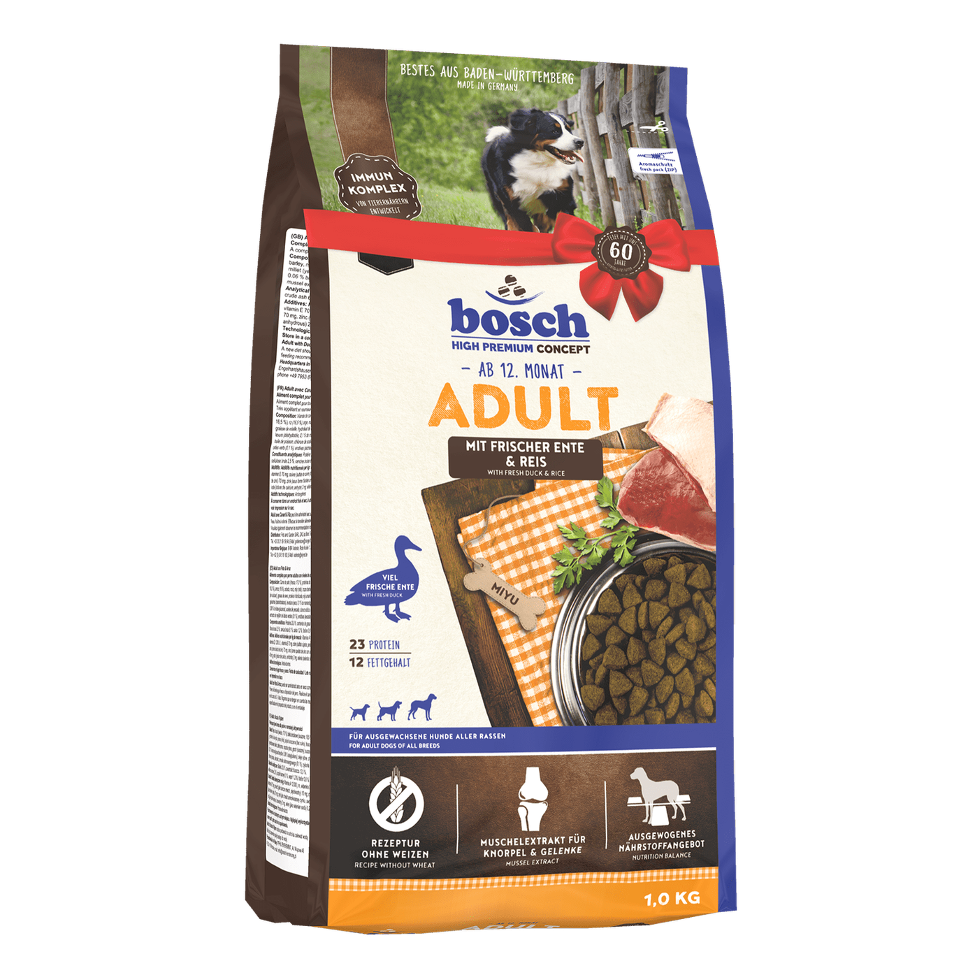 Artikel mit dem Namen Bosch Adult Ente & Reis im Shop von zoo.de , dem Onlineshop für nachhaltiges Hundefutter und Katzenfutter.