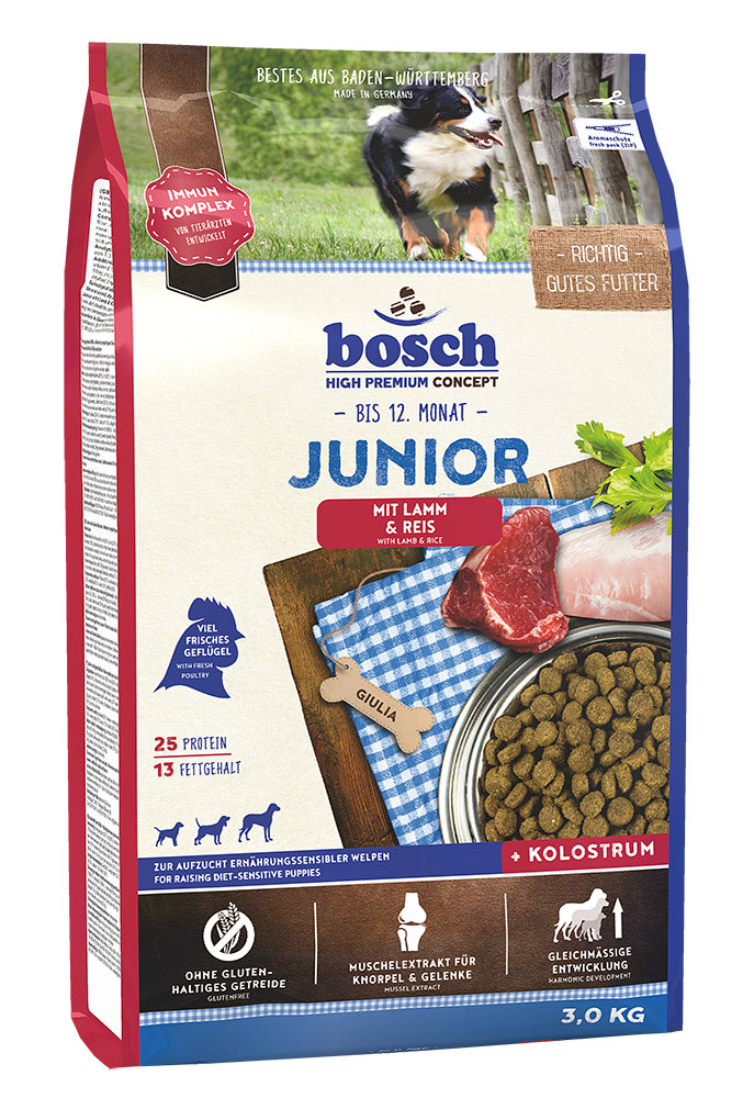 Artikel mit dem Namen Bosch Junior Lamm & Reis im Shop von zoo.de , dem Onlineshop für nachhaltiges Hundefutter und Katzenfutter.