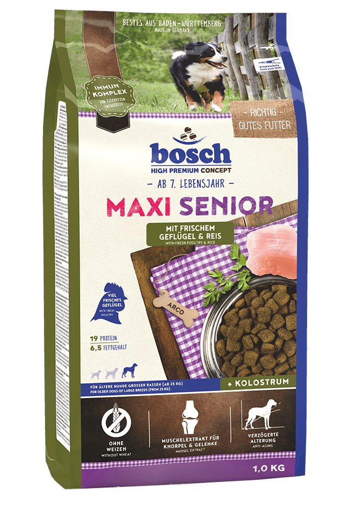 Artikel mit dem Namen Bosch Maxi Senior Geflügel im Shop von zoo.de , dem Onlineshop für nachhaltiges Hundefutter und Katzenfutter.