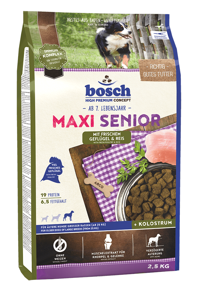 Artikel mit dem Namen Bosch Maxi Senior Geflügel im Shop von zoo.de , dem Onlineshop für nachhaltiges Hundefutter und Katzenfutter.