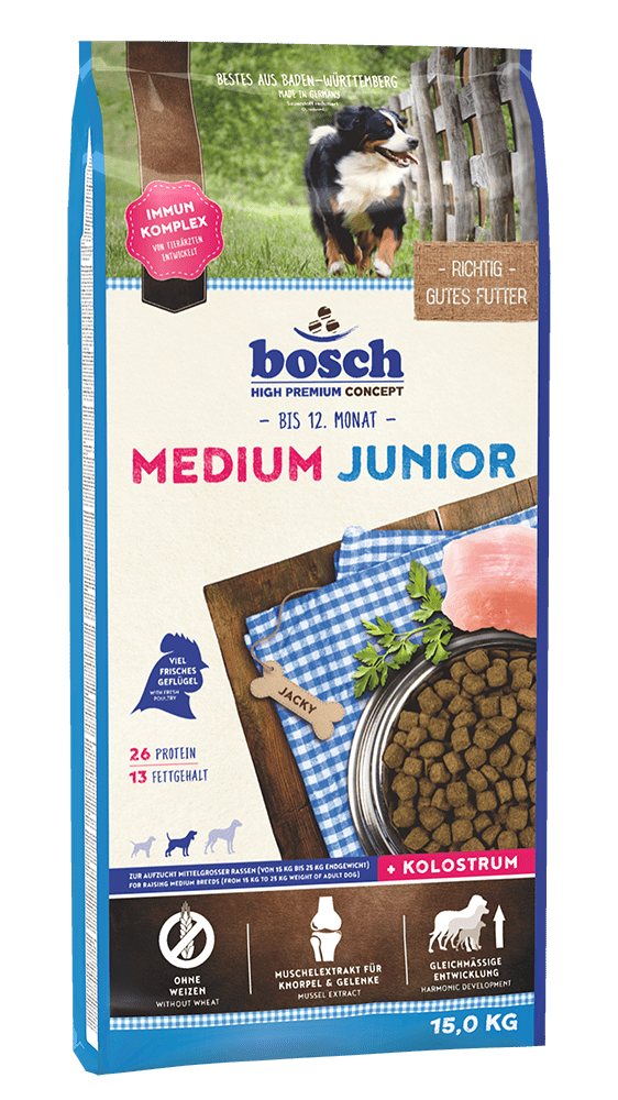 Artikel mit dem Namen Bosch Medium Junior im Shop von zoo.de , dem Onlineshop für nachhaltiges Hundefutter und Katzenfutter.