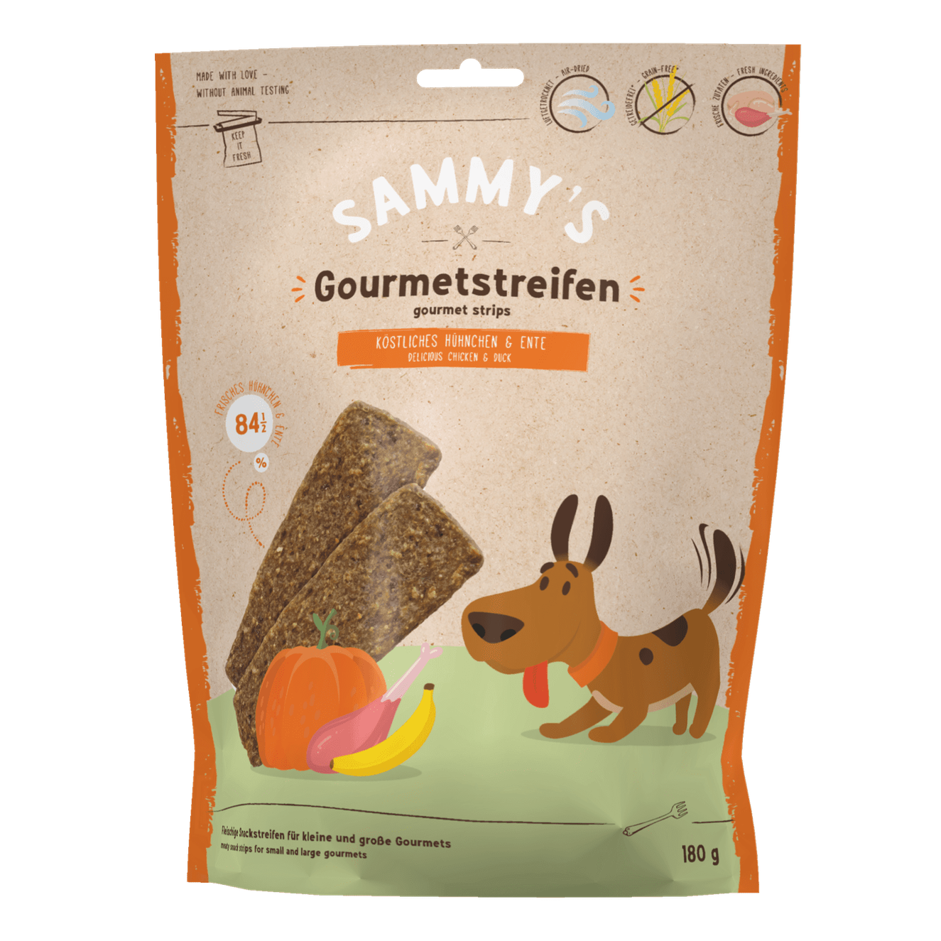 Artikel mit dem Namen Bosch Sammy's Gourmetstreifen Huhn&Ente Hundesnack im Shop von zoo.de , dem Onlineshop für nachhaltiges Hundefutter und Katzenfutter.