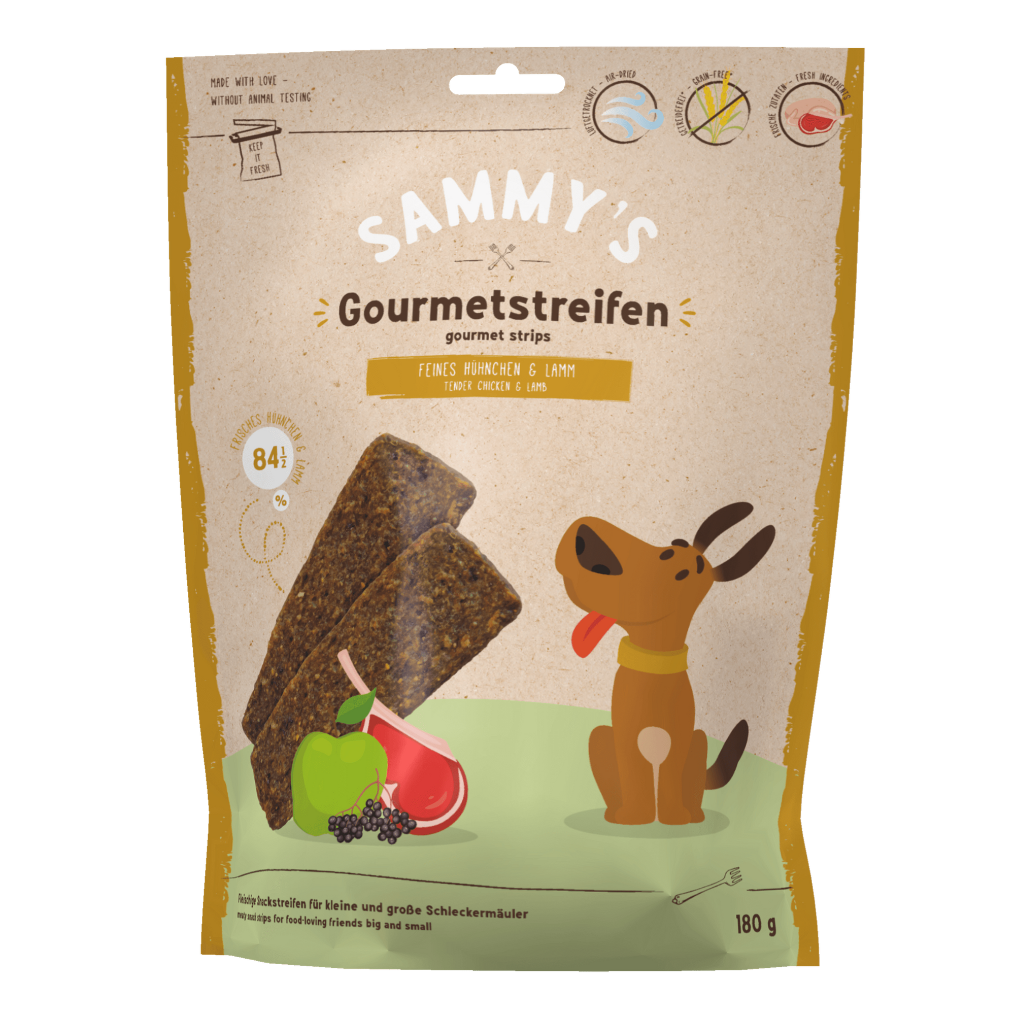 Artikel mit dem Namen Bosch Sammy's Gourmetstreifen Huhn&Lamm Hundesnack im Shop von zoo.de , dem Onlineshop für nachhaltiges Hundefutter und Katzenfutter.