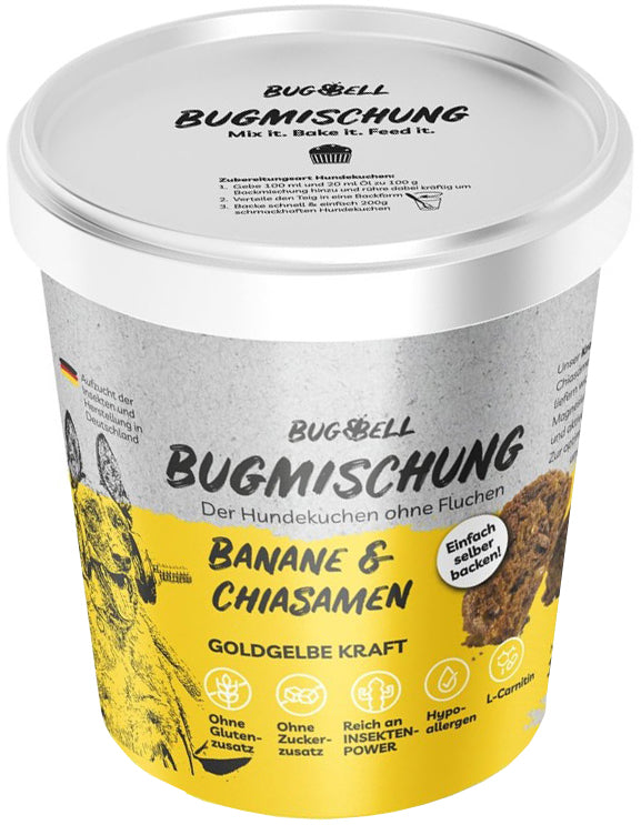 Artikel mit dem Namen BugBell Dog BugMischung Adult gelb Banane + Chiasamen im Shop von zoo.de , dem Onlineshop für nachhaltiges Hundefutter und Katzenfutter.