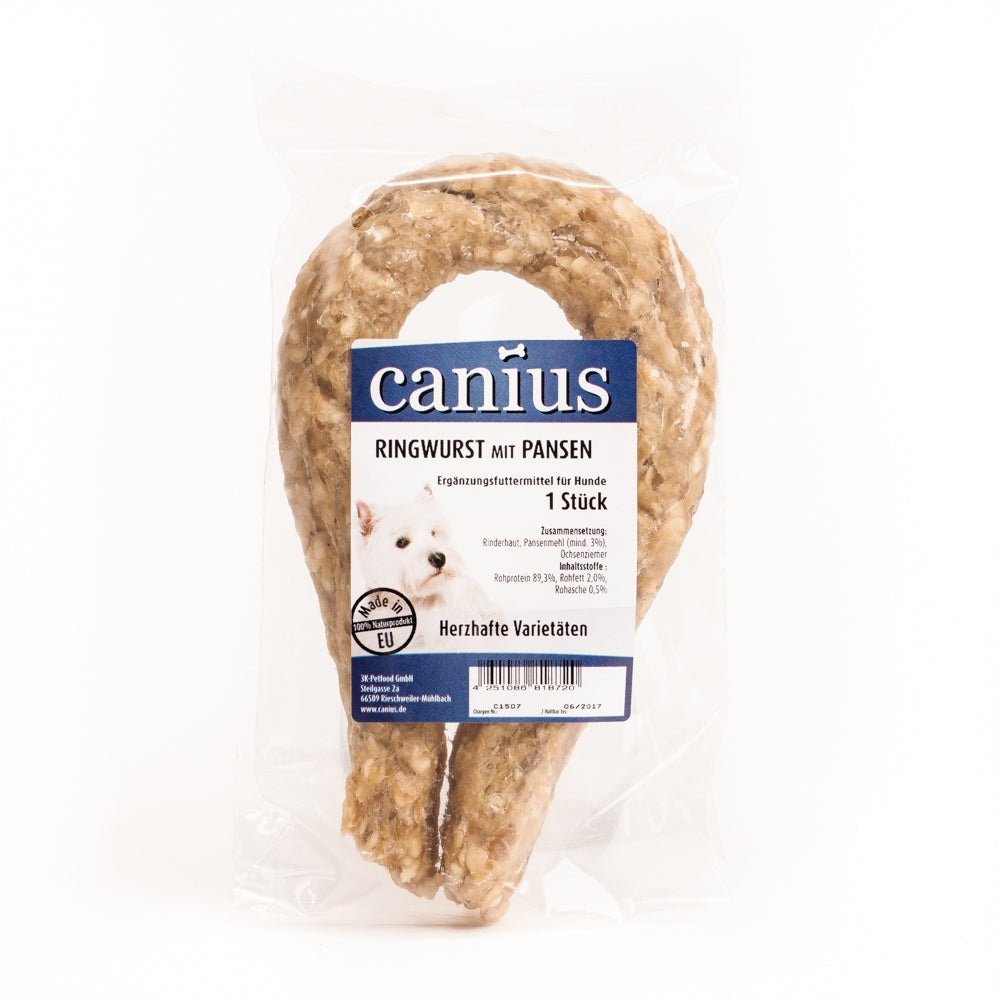 Artikel mit dem Namen Canius EU Ringwurst natur Pansen im Shop von zoo.de , dem Onlineshop für nachhaltiges Hundefutter und Katzenfutter.